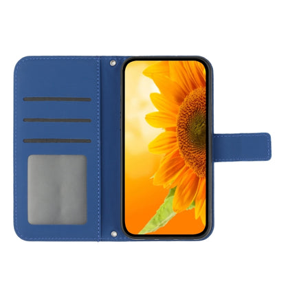 For Huawei P60 Pro Skin Feel Sun Flower Embossed Flip Leather Phone Case with Lanyard(Dark Blue) - Huawei Cases by buy2fix | Online Shopping UK | buy2fix