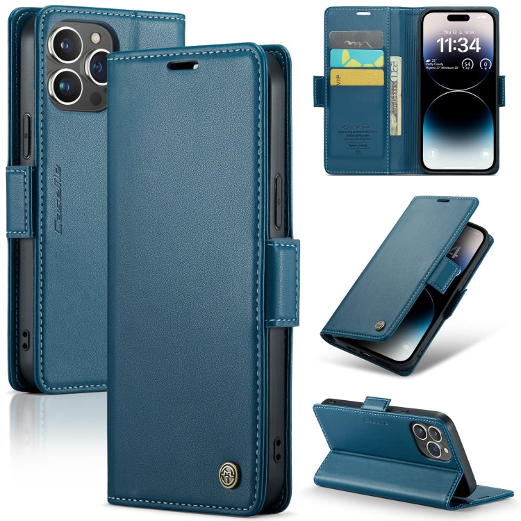 For iPhone 14 Pro CaseMe 023 Butterfly Buckle Litchi Texture RFID Anti-theft Leather Phone Case(Blue) - iPhone 14 Pro Cases by CaseMe | Online Shopping UK | buy2fix