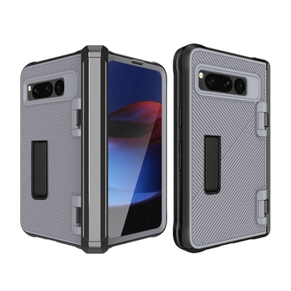 For Google Pixel Fold Twill Texture Integrated Shockproof Phone Case with Holder(Grey) - Google Cases by buy2fix | Online Shopping UK | buy2fix