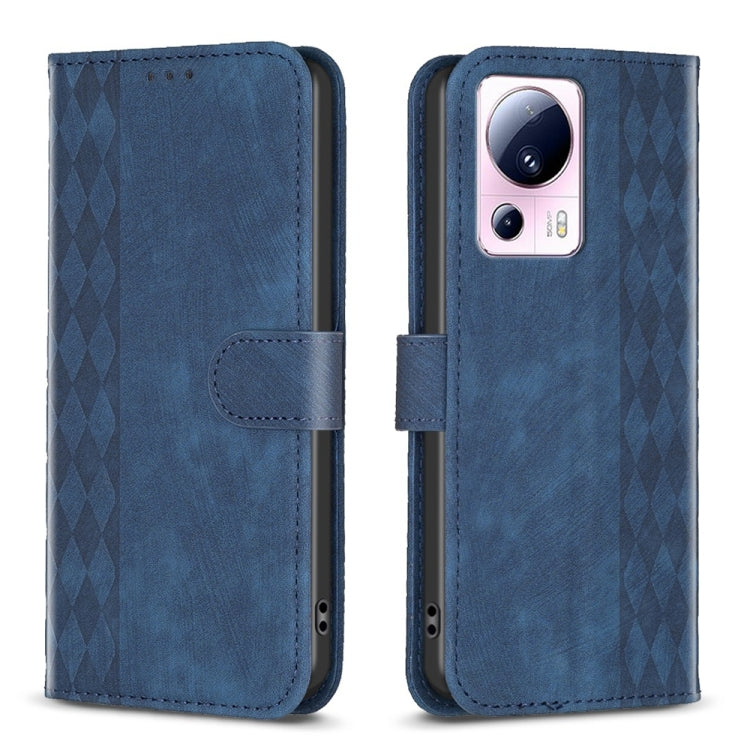 For Xiaomi 13 Lite 5G / Civi 2 Plaid Embossed Leather Phone Case(Blue) - 13 Lite Cases by buy2fix | Online Shopping UK | buy2fix