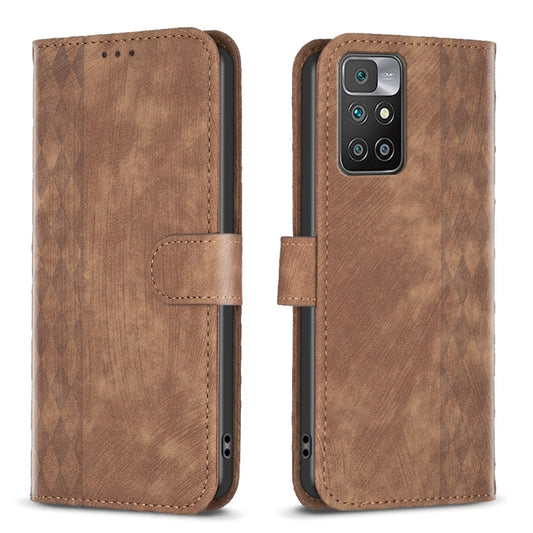 For Xiaomi Redmi 10 2022 Plaid Embossed Leather Phone Case(Brown) - Xiaomi Cases by buy2fix | Online Shopping UK | buy2fix