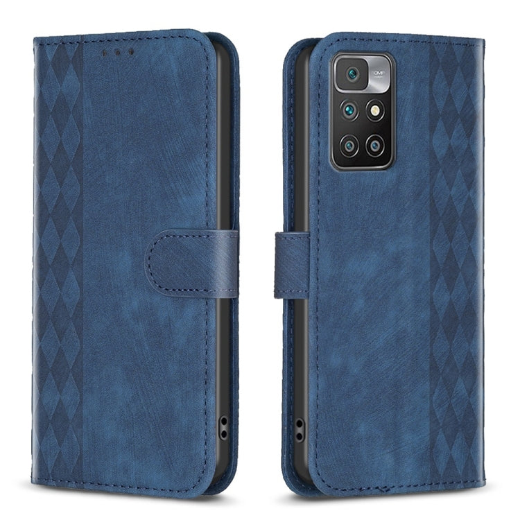 For Xiaomi Redmi 10 2022 Plaid Embossed Leather Phone Case(Blue) - Xiaomi Cases by buy2fix | Online Shopping UK | buy2fix