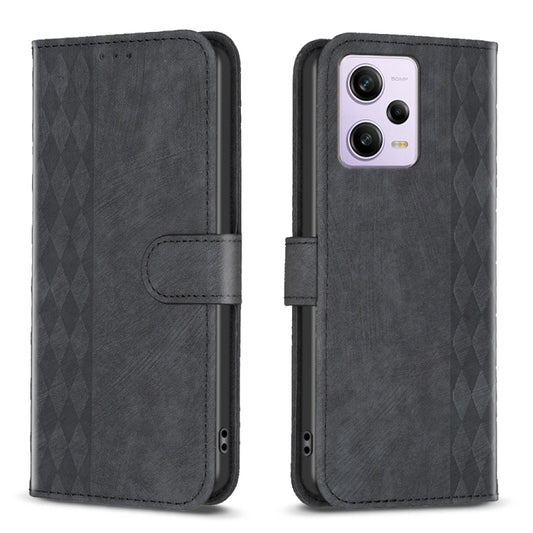 For Xiaomi Redmi Note 12 Pro Global Plaid Embossed Leather Phone Case(Black) - Note 12 Pro Cases by buy2fix | Online Shopping UK | buy2fix