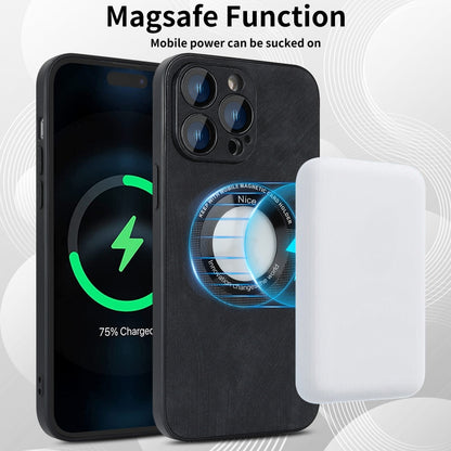 For iPhone 12 Pro Skin Feel Leather MagSafe Magnetic Phone Case(Black) - iPhone 12 / 12 Pro Cases by buy2fix | Online Shopping UK | buy2fix