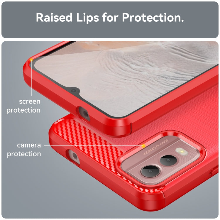 For Nokia C32 Brushed Texture Carbon Fiber TPU Phone Case(Red) - Nokia Cases by buy2fix | Online Shopping UK | buy2fix