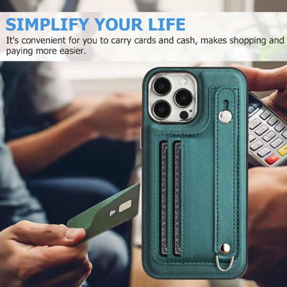For iPhone 13 Pro Max Shockproof Leather Phone Case with Wrist Strap(Green) - iPhone 13 Pro Max Cases by buy2fix | Online Shopping UK | buy2fix