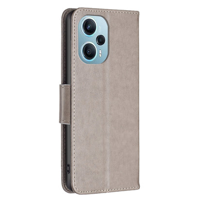 For Xiaomi Poco F5 5G / Redmi Note 12 Turbo Two Butterflies Embossing Leather Phone Case(Grey) - Xiaomi Cases by buy2fix | Online Shopping UK | buy2fix