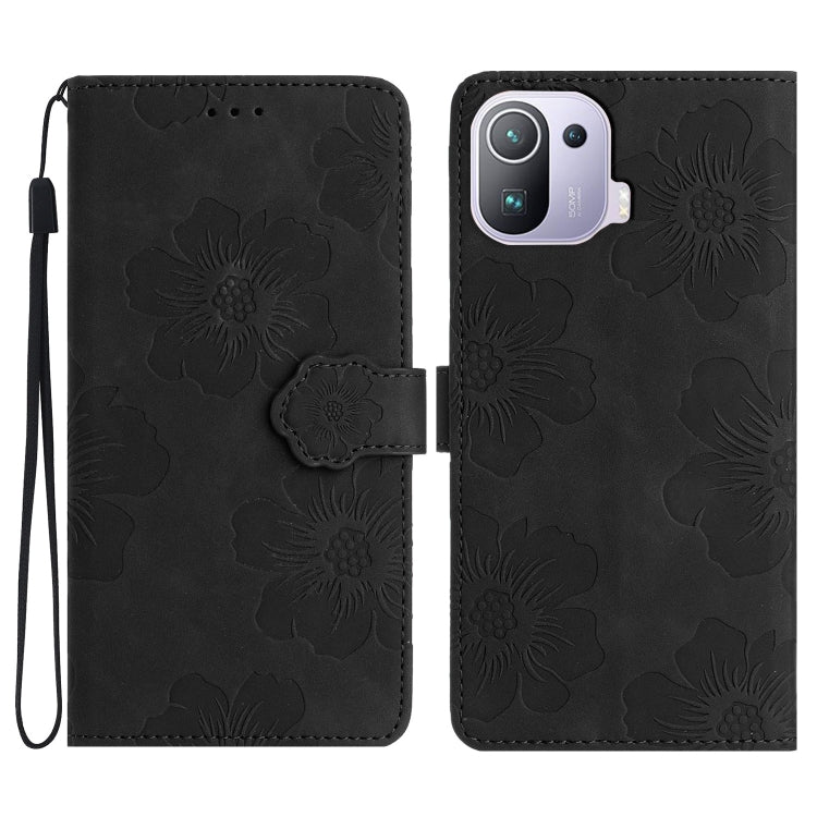 For Xiaomi Mi 11 Pro Flower Embossing Pattern Leather Phone Case(Black) - Xiaomi Cases by buy2fix | Online Shopping UK | buy2fix