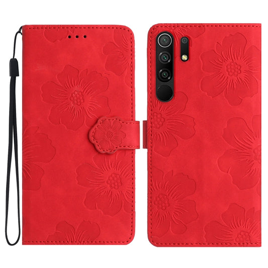 For Xiaomi Redmi 9 Flower Embossing Pattern Leather Phone Case(Red) - Xiaomi Cases by buy2fix | Online Shopping UK | buy2fix