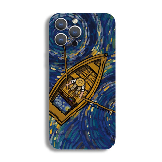 For iPhone 12 mini Precise Hole Oil Painting Pattern PC Phone Case(Boating) - iPhone 12 mini Cases by buy2fix | Online Shopping UK | buy2fix
