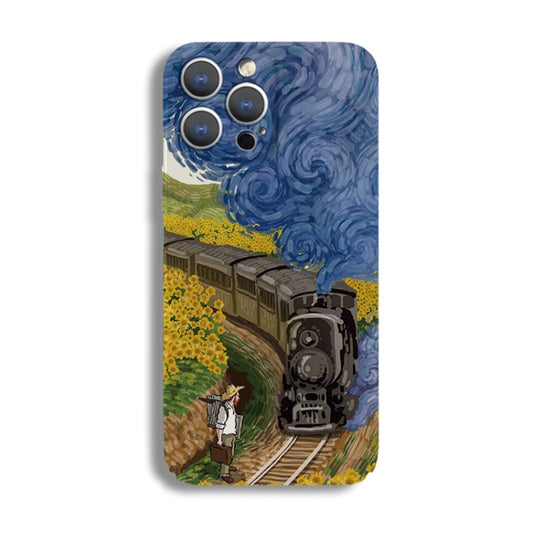 For iPhone 12 Pro Precise Hole Oil Painting Pattern PC Phone Case(Train) - iPhone 12 / 12 Pro Cases by buy2fix | Online Shopping UK | buy2fix