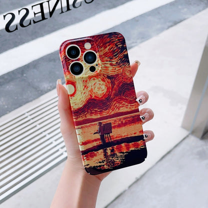 For iPhone 14 Pro Max Precise Hole Oil Painting Pattern PC Phone Case(Sunset) - iPhone 14 Pro Max Cases by buy2fix | Online Shopping UK | buy2fix