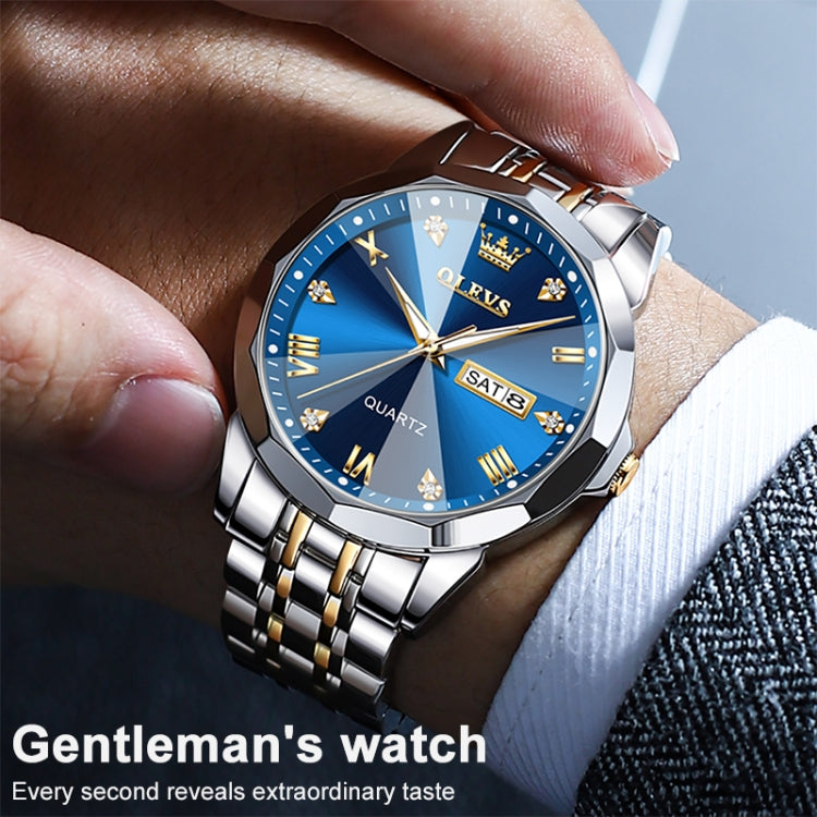 OLEVS 9931 Men Luminous Waterproof Quartz Watch(Blue) - Metal Strap Watches by OLEVS | Online Shopping UK | buy2fix