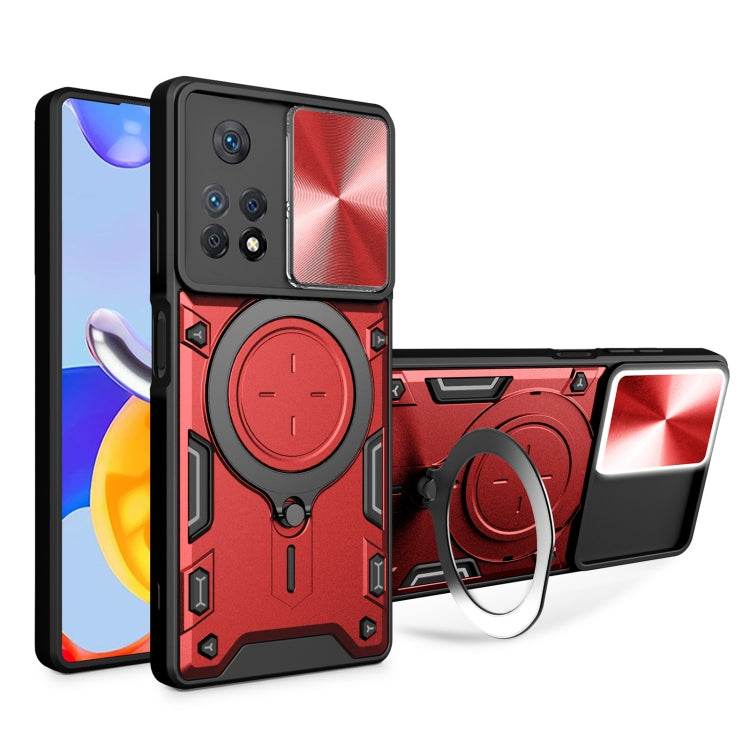 For Xiaomi Redmi Note 11 Pro CD Texture Sliding Camshield Magnetic Holder Phone Case(Red) - Redmi Note 11 Pro Case by buy2fix | Online Shopping UK | buy2fix
