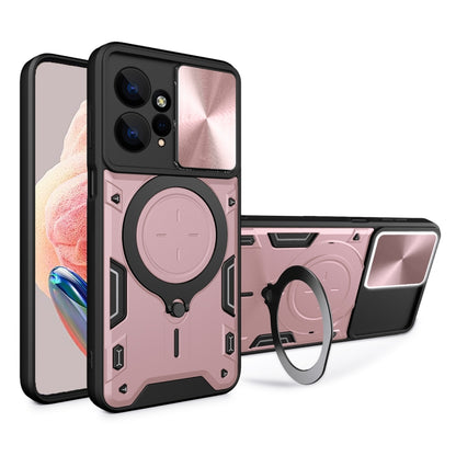 For Xiaomi Redmi Note 12 4G CD Texture Sliding Camshield Magnetic Holder Phone Case(Pink) - Xiaomi Cases by buy2fix | Online Shopping UK | buy2fix