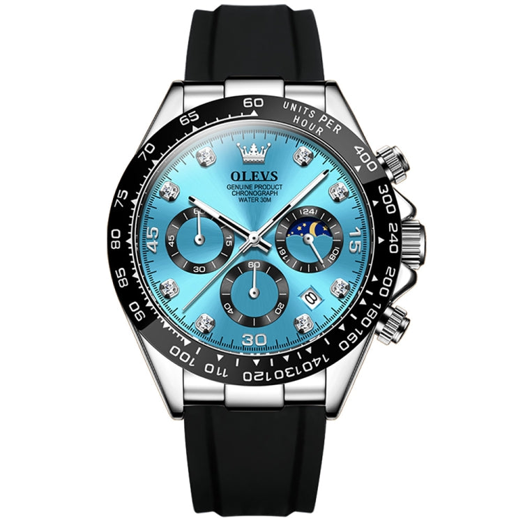 OLEVS 2875 Men Multifunctional Sports Chronograph Waterproof Quartz Watch(Blue) - Silicone Strap Watches by OLEVS | Online Shopping UK | buy2fix