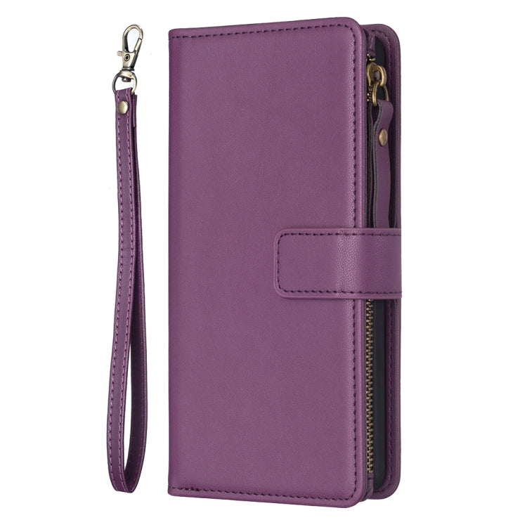 For iPhone XS / X 9 Card Slots Zipper Wallet Leather Flip Phone Case(Dark Purple) - More iPhone Cases by buy2fix | Online Shopping UK | buy2fix