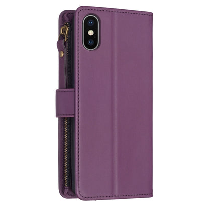 For iPhone XS / X 9 Card Slots Zipper Wallet Leather Flip Phone Case(Dark Purple) - More iPhone Cases by buy2fix | Online Shopping UK | buy2fix