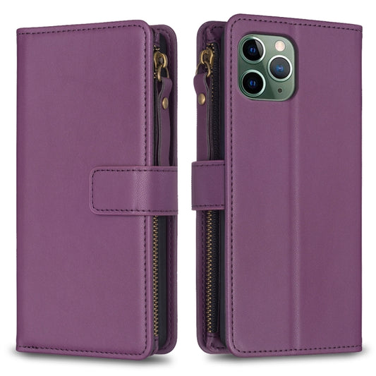 For iPhone 11 Pro 9 Card Slots Zipper Wallet Leather Flip Phone Case(Dark Purple) - iPhone 11 Pro Cases by buy2fix | Online Shopping UK | buy2fix