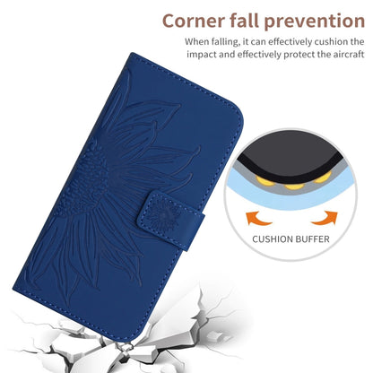 For iPhone 15 Pro Skin Feel Sun Flower Embossed Flip Leather Phone Case with Lanyard(Dark Blue) - iPhone 15 Pro Cases by buy2fix | Online Shopping UK | buy2fix