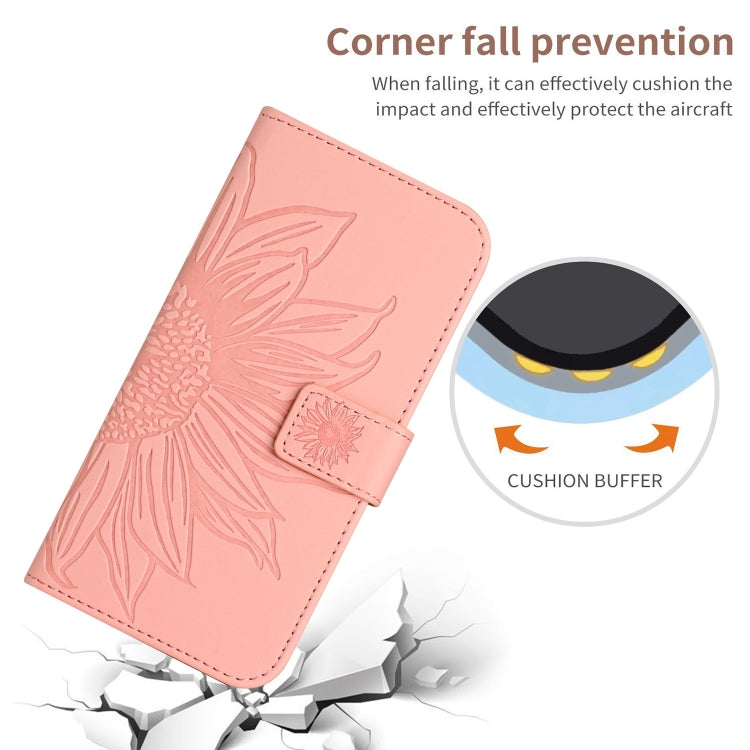 For iPhone 15 Pro Max Skin Feel Sun Flower Embossed Flip Leather Phone Case with Lanyard(Pink) - iPhone 15 Pro Max Cases by buy2fix | Online Shopping UK | buy2fix