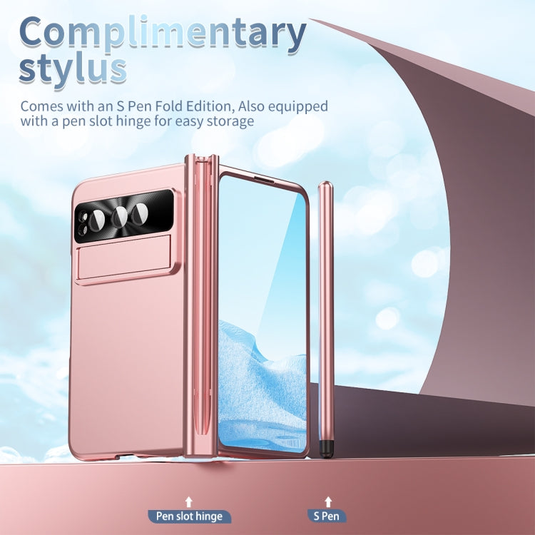 For Google Pixel Fold Integrated Electroplating Pen Slot Double Hinge Folding Phone Case with Stylus(Pink) - Google Cases by buy2fix | Online Shopping UK | buy2fix