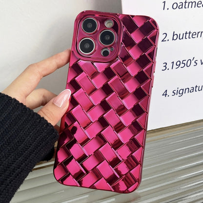 For iPhone 15 Pro Max Retro Weave Texture Electroplating Phone Case(Rose Red) - iPhone 15 Pro Max Cases by buy2fix | Online Shopping UK | buy2fix