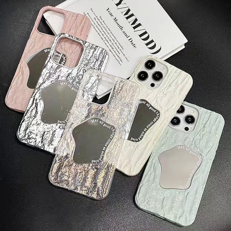 For iPhone 14 Pro Max Embossed Rock Texture Mirror TPU Phone Case(Milk Green) - iPhone 14 Pro Max Cases by buy2fix | Online Shopping UK | buy2fix