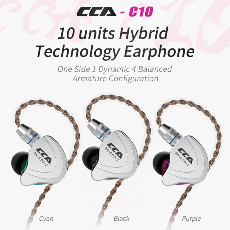 CCA CCA-C10 3.5mm Gold Plated Plug Ten Unit Hybrid Wire-controlled In-ear Earphone, Type:without Mic(Streamer Purple) - In Ear Wired Earphone by CCA | Online Shopping UK | buy2fix