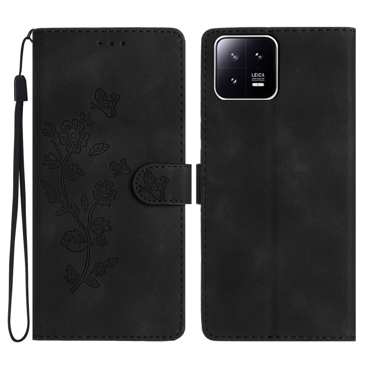 For Xiaomi 13 Pro Flower Butterfly Embossing Pattern Leather Phone Case(Black) - 13 Pro Cases by buy2fix | Online Shopping UK | buy2fix