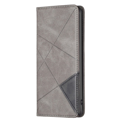 For iPhone 15 Pro Rhombus Texture Magnetic Leather Phone Case(Grey) - iPhone 15 Pro Cases by buy2fix | Online Shopping UK | buy2fix