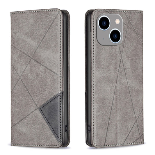 For iPhone 15 Plus Rhombus Texture Magnetic Leather Phone Case(Grey) - iPhone 15 Plus Cases by buy2fix | Online Shopping UK | buy2fix
