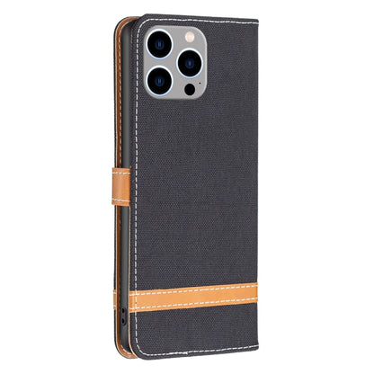 For iPhone 15 Pro Max Color Block Denim Texture Leather Phone Case(Black) - iPhone 15 Pro Max Cases by buy2fix | Online Shopping UK | buy2fix
