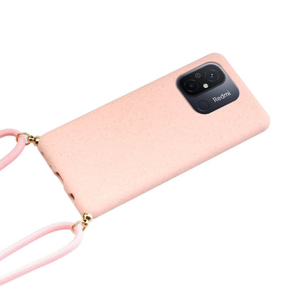 For Xiaomi Redmi 12C Wheat Straw Material + TPU Phone Case with Lanyard(Pink) - Xiaomi Cases by buy2fix | Online Shopping UK | buy2fix