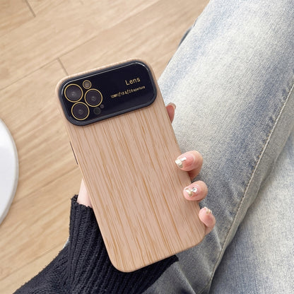 For iPhone 13 Pro Wood Grain TPU Phone Case with Lens Film(Khaki) - iPhone 13 Pro Cases by buy2fix | Online Shopping UK | buy2fix