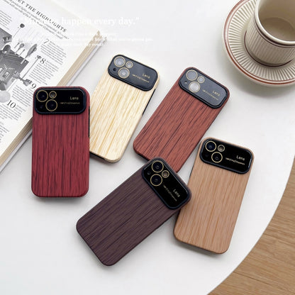 For iPhone 14 Wood Grain TPU Phone Case with Lens Film(Khaki) - iPhone 14 Cases by buy2fix | Online Shopping UK | buy2fix