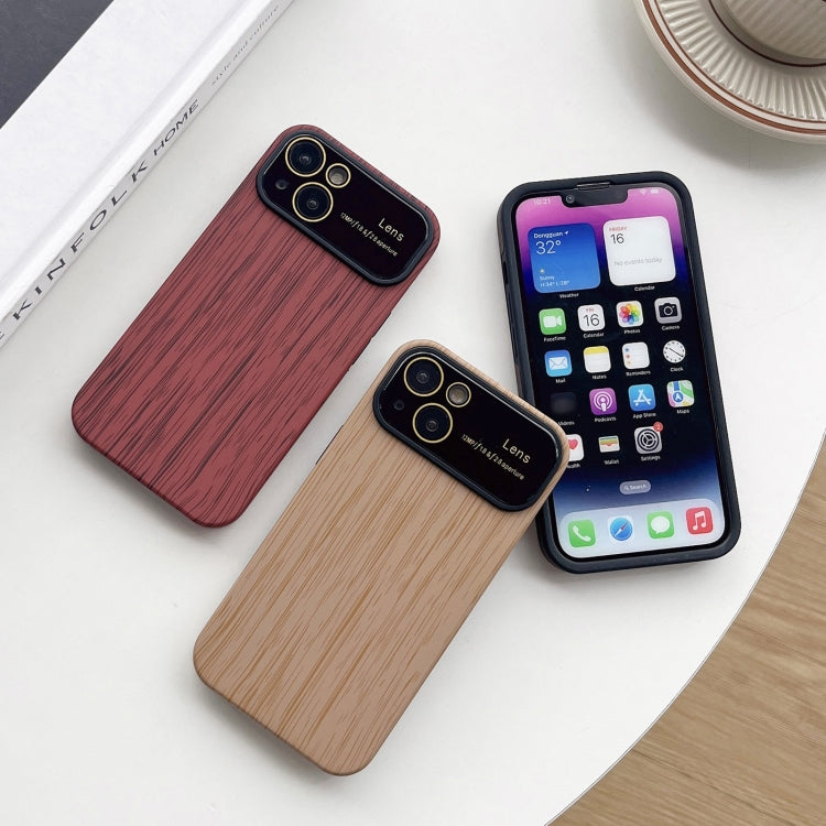 For iPhone 13 Wood Grain TPU Phone Case with Lens Film(Grey) - iPhone 13 Cases by buy2fix | Online Shopping UK | buy2fix