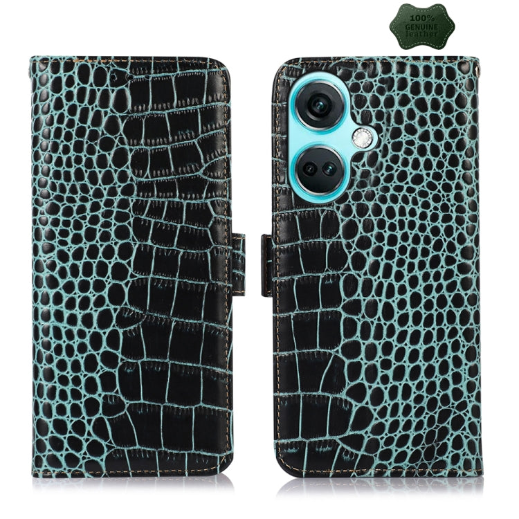 For OnePlus Nord CE3 5G Crocodile Top Layer Cowhide Leather Phone Case(Green) - OnePlus Cases by buy2fix | Online Shopping UK | buy2fix