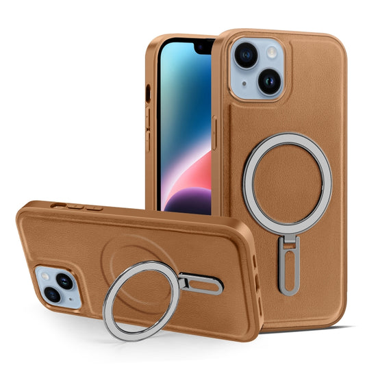 For iPhone 14 Plus MagSafe Magnetic Holder Phone Case(Brown) - iPhone 14 Plus Cases by buy2fix | Online Shopping UK | buy2fix