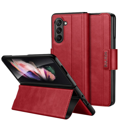 For Samsung Galaxy Z Fold5 SULADA All-inclusive Magnetic Snap Flip Leather Phone Case(Red) - Galaxy Z Fold5 Cases by SULADA | Online Shopping UK | buy2fix