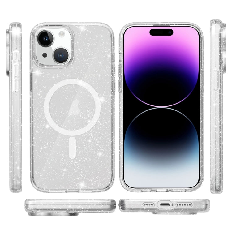 For iPhone 15 Plus Terminator Style Glitter Powder MagSafe Magnetic Phone Case(White) - iPhone 15 Plus Cases by buy2fix | Online Shopping UK | buy2fix