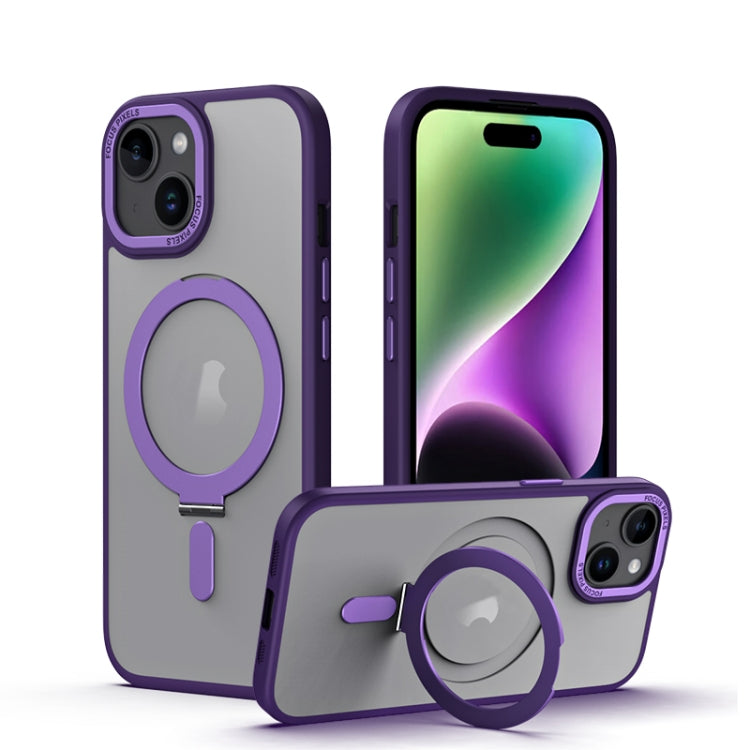 For iPhone 15 Skin Feel MagSafe Shockproof Phone Case with Holder(Purple) - iPhone 15 Cases by buy2fix | Online Shopping UK | buy2fix