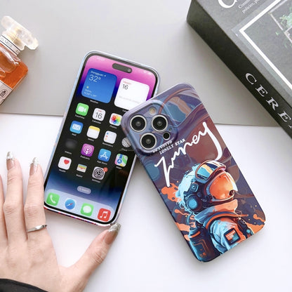For iPhone 14 Pro Painted Pattern Precise Hole PC Phone Case(Orange Paint Astronaut) - iPhone 14 Pro Cases by buy2fix | Online Shopping UK | buy2fix