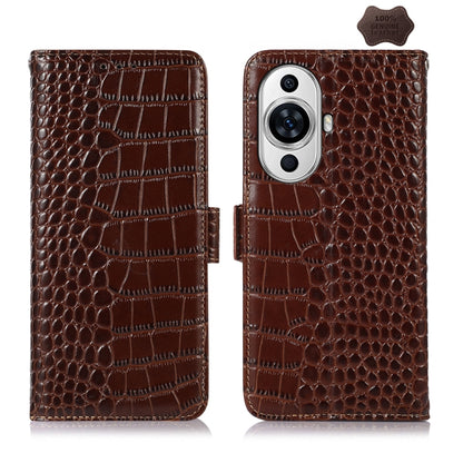 For Huawei Nova 11 Crocodile Top Layer Cowhide Leather Phone Case(Brown) - Huawei Cases by buy2fix | Online Shopping UK | buy2fix