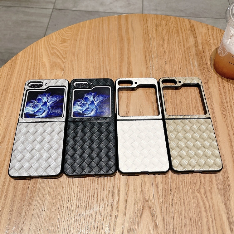 For Samsung Galaxy Z Flip5 5G Woven Texture Folding Phone Case(Gold) - Galaxy Z Flip5 Cases by buy2fix | Online Shopping UK | buy2fix