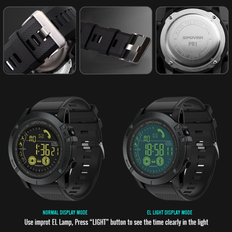 SPOVAN PR1 Outdoor Waterproof Luminous Bluetooth Smart Watch(Black) - Smart Watches by SPOVAN | Online Shopping UK | buy2fix