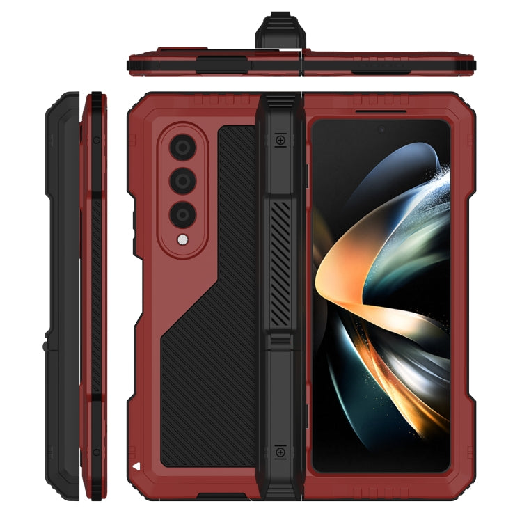 For Samsung Galaxy Z Fold4 LK Metal Shockproof Life Waterproof Dustproof Phone Case with Folding Holder(Red) - Galaxy Z Fold4 5G Cases by buy2fix | Online Shopping UK | buy2fix