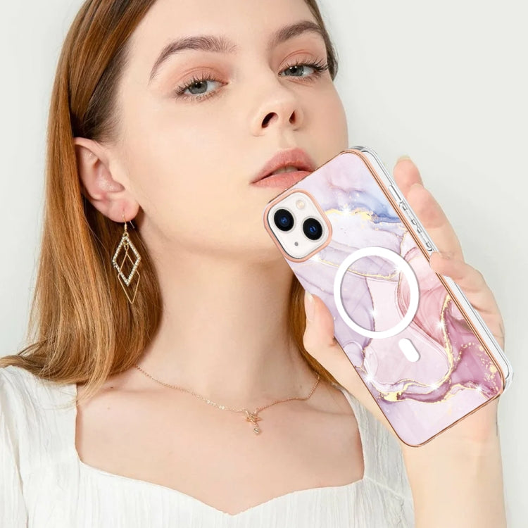 For iPhone 15 Plus Marble Pattern Dual-side IMD Magsafe TPU Phone Case(Rose Gold 005) - iPhone 15 Plus Cases by buy2fix | Online Shopping UK | buy2fix