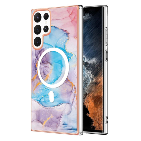 For Samsung Galaxy S22 Ultra 5G Marble Pattern Dual-side IMD Magsafe TPU Phone Case(Blue Marble) - Galaxy S22 Ultra 5G Cases by buy2fix | Online Shopping UK | buy2fix
