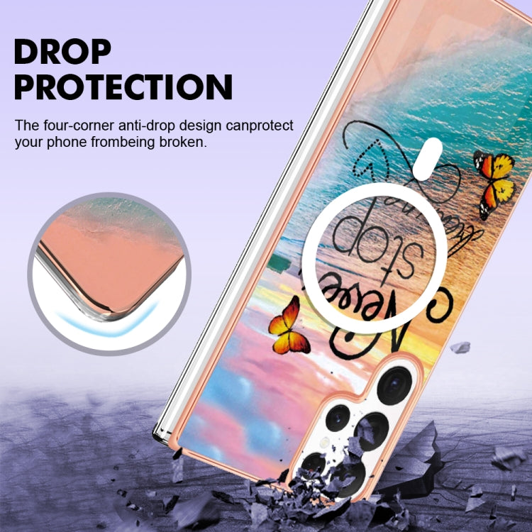 For Samsung Galaxy S22 Ultra 5G Marble Pattern Dual-side IMD Magsafe TPU Phone Case(Dream Butterfly) - Galaxy S22 Ultra 5G Cases by buy2fix | Online Shopping UK | buy2fix